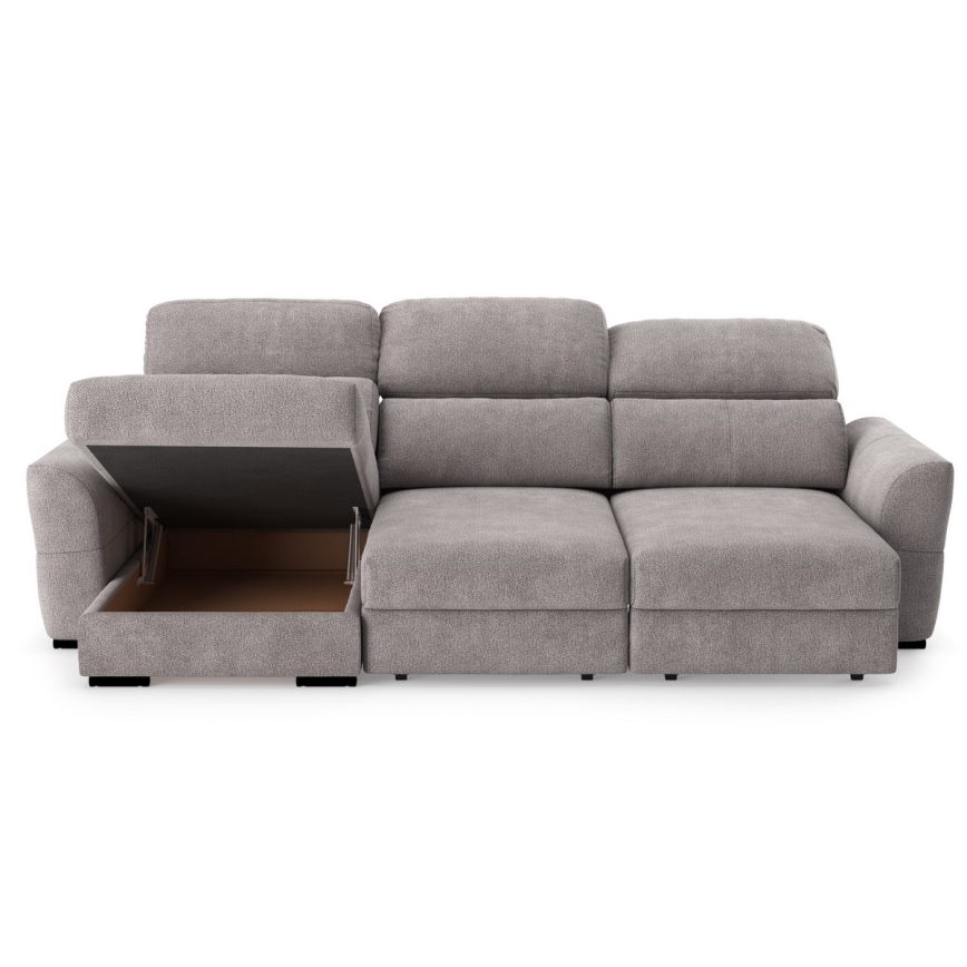 Universāls trīsvietīgs izvelkamais stūra dīvāns ar glabāšanas nodalījumu TRENTO taupe