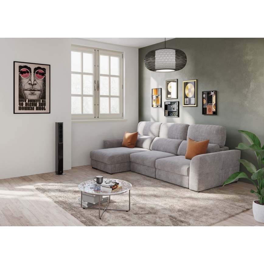 Universāls trīsvietīgs izvelkamais stūra dīvāns ar glabāšanas nodalījumu TRENTO taupe