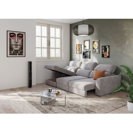 Universāls trīsvietīgs izvelkamais stūra dīvāns ar glabāšanas nodalījumu TRENTO taupe