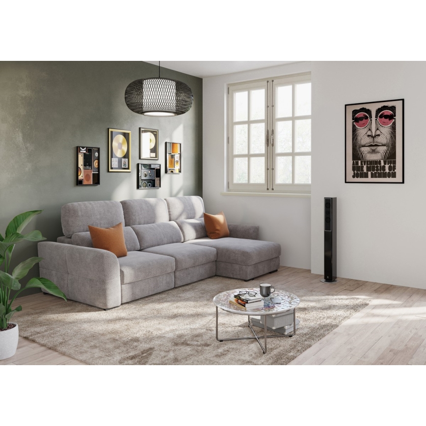 Universāls trīsvietīgs izvelkamais stūra dīvāns ar glabāšanas nodalījumu TRENTO taupe