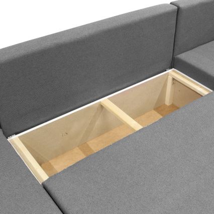Universāls U formas izvelkams stūra dīvāns ar uzglabāšanas nodalījumu SEYA, pelēks
