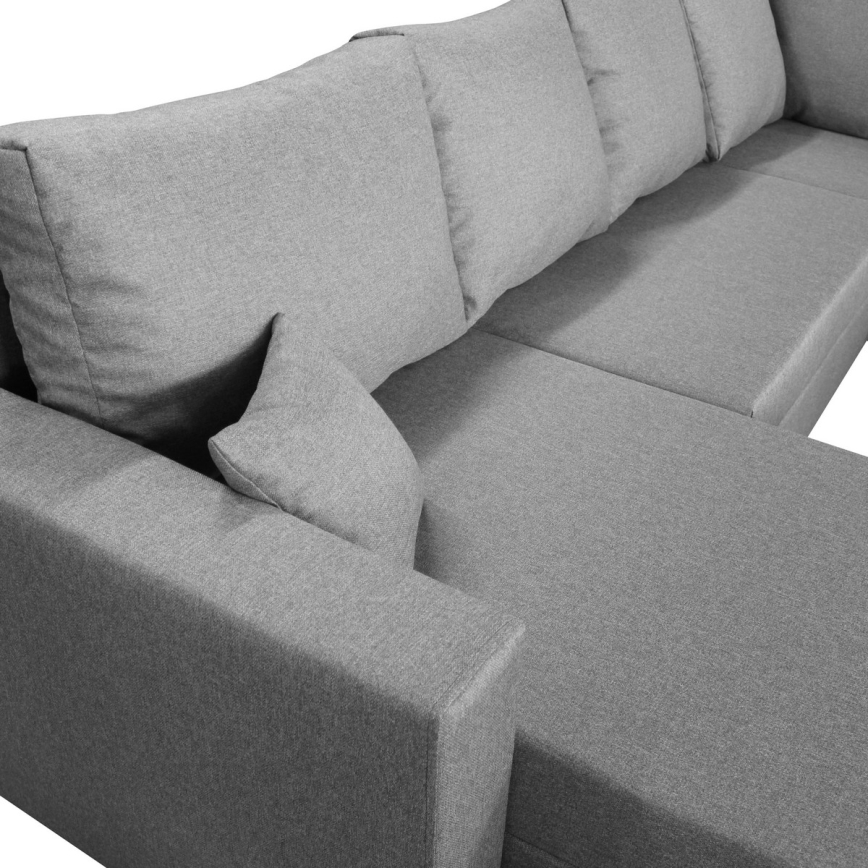 Universāls U formas izvelkams stūra dīvāns ar uzglabāšanas nodalījumu SEYA, pelēks