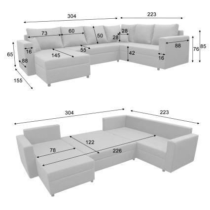 Universāls U formas izvelkams stūra dīvāns ar uzglabāšanas nodalījumu SEYA, pelēks