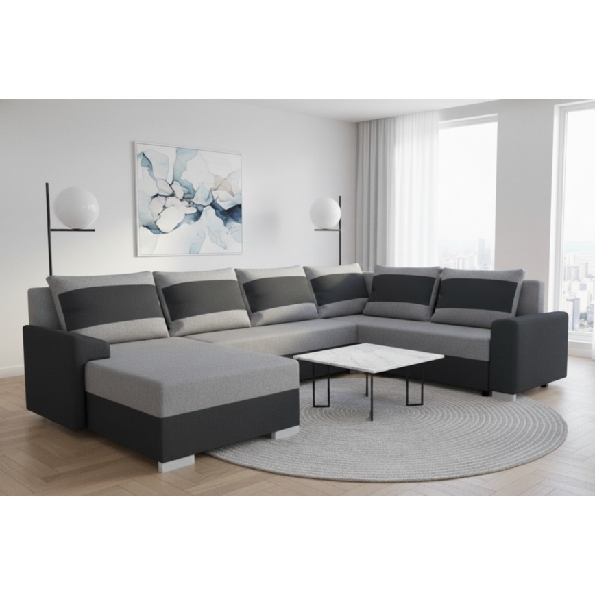 Universāls U formas tapisēts izvelkams dīvāns OXFORD, melns/pelēks