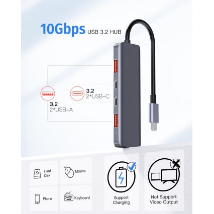 USB-C dokstacija 5‑1 ar Power Delivery 100 W