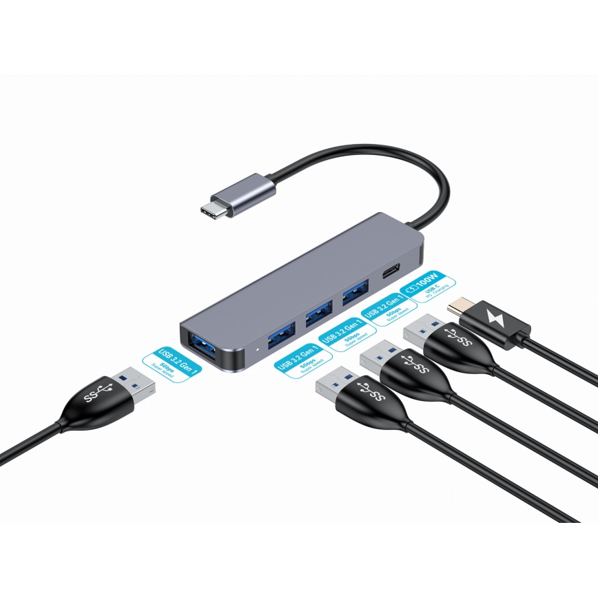 USB-C hub 5‑1 ar Power Delivery 100W