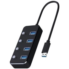 USB Sadalītājs ar slēdžiem 4xUSB-A 3.0, melna