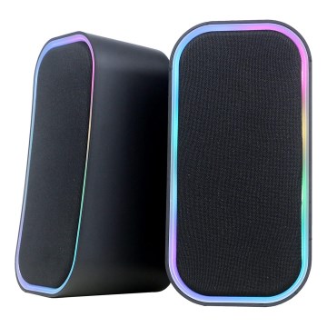 USB Skaļruņi ar RGB aizmugurējais apgaismojums 2x3W/5V melna