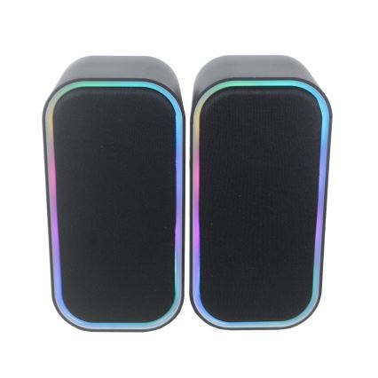 USB Skaļruņi ar RGB aizmugurējais apgaismojums 2x3W/5V melna
