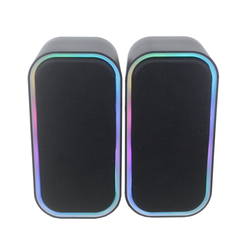 USB Skaļruņi ar RGB aizmugurējais apgaismojums 2x3W/5V melna