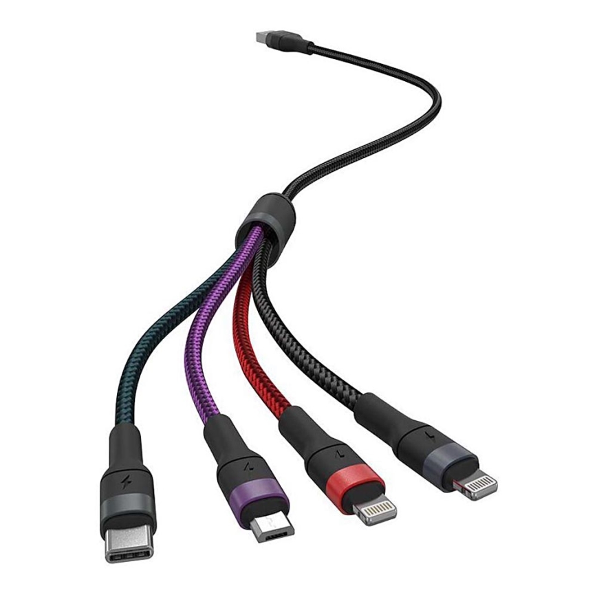 USB vads USB-A / USB Lightning  / MicroUSB / USB-C 1,2m daudzkrāsains