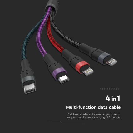 USB vads USB-A / USB Lightning  / MicroUSB / USB-C 1,2m daudzkrāsains