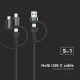 USB vads USB-A/ USB Lightning  / MicroUSB / USB-C Power Delivery 60W 1,2m melns
