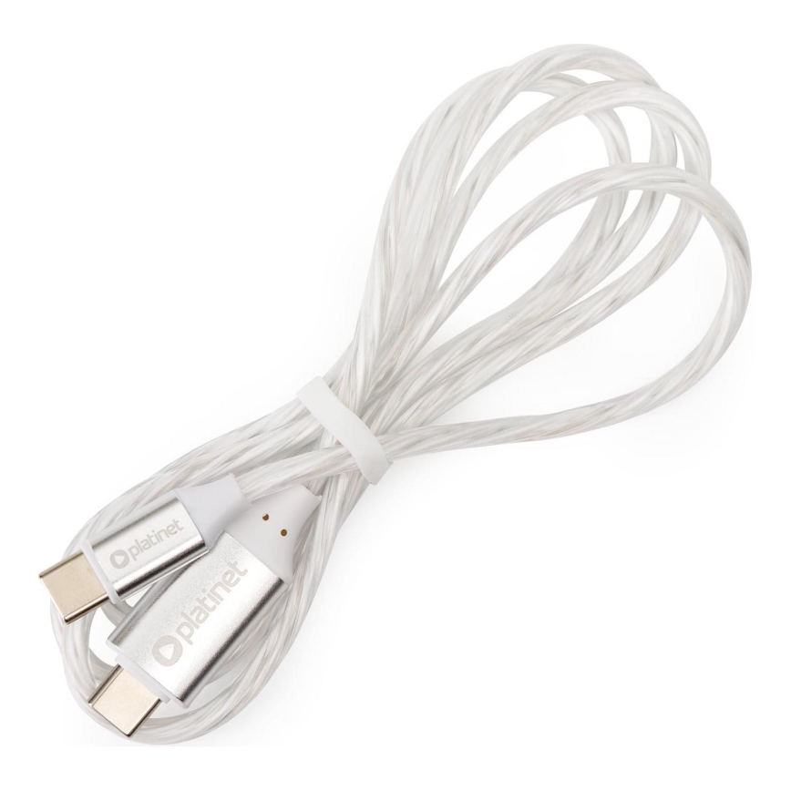 USB vads USB-C / USB-C savienotājs ar LED aizmugurējais apgaismojums 60W 1m balta