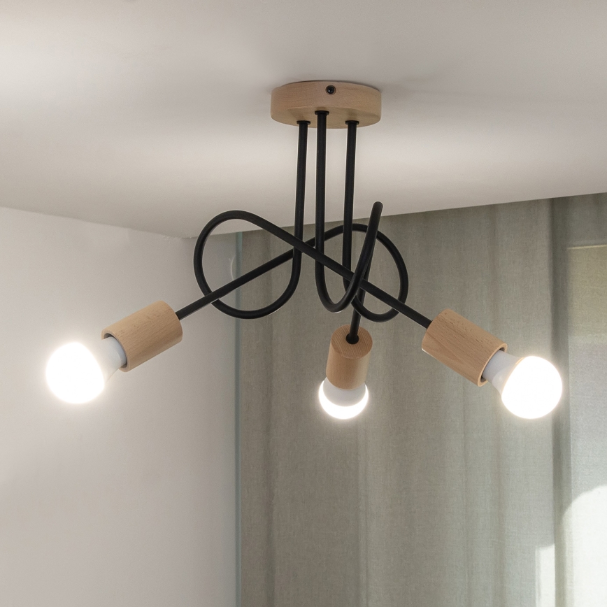 Uz virsmas montējamā griestu lampa OXFORD, 3xE27/15W/230V, priede/melna