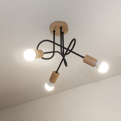 Uz virsmas montējamā griestu lampa OXFORD, 3xE27/15W/230V, priede/melna