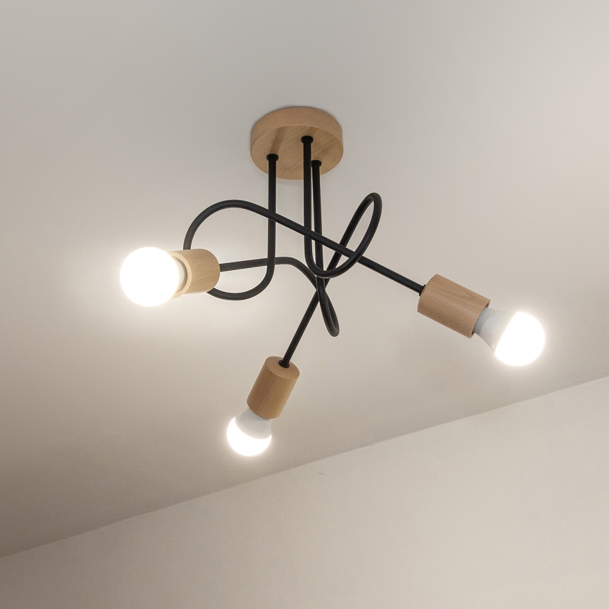 Uz virsmas montējamā griestu lampa OXFORD, 3xE27/15W/230V, priede/melna