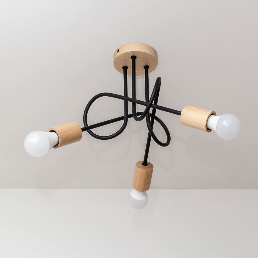 Uz virsmas montējamā griestu lampa OXFORD, 3xE27/15W/230V, priede/melna