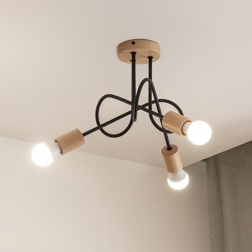 Uz virsmas montējamā griestu lampa OXFORD, 3xE27/15W/230V, priede/melna