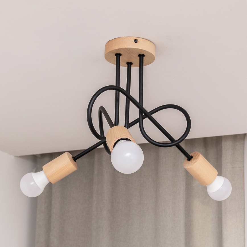Uz virsmas montējamā griestu lampa OXFORD, 3xE27/15W/230V, priede/melna