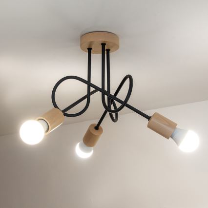 Uz virsmas montējamā griestu lampa OXFORD, 3xE27/15W/230V, priede/melna