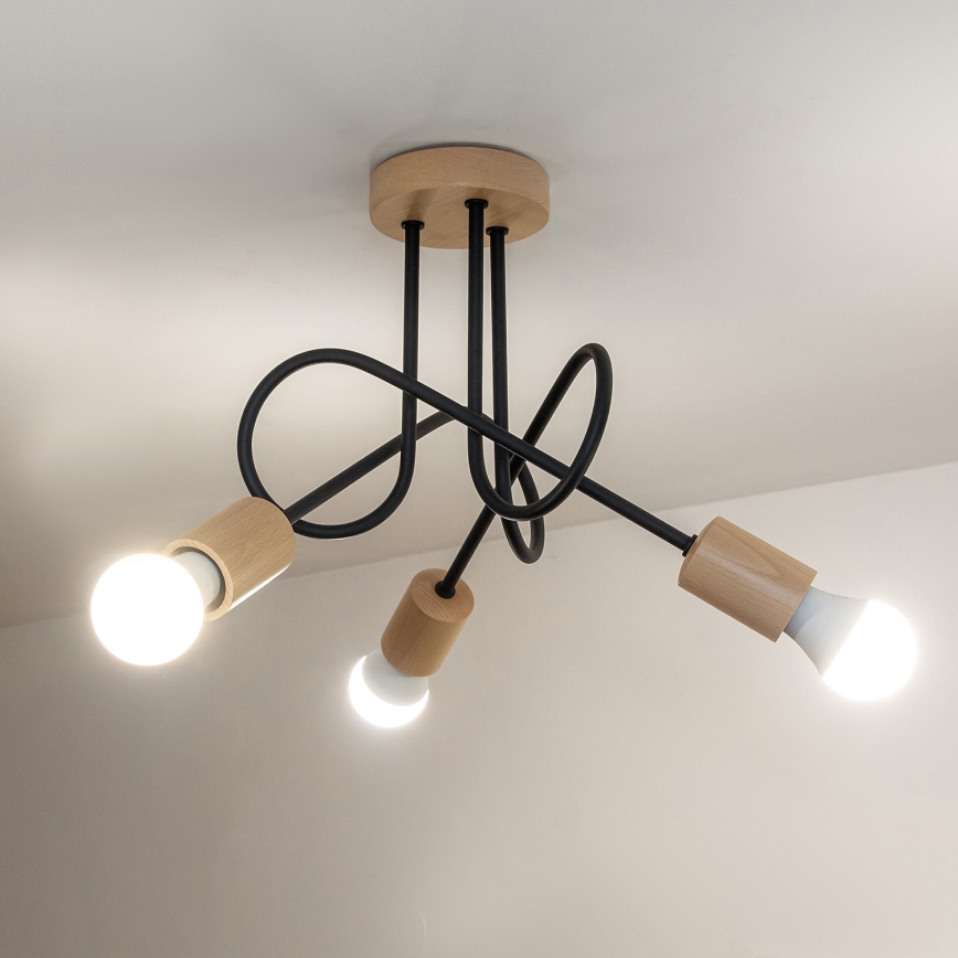 Uz virsmas montējamā griestu lampa OXFORD, 3xE27/15W/230V, priede/melna