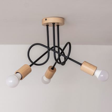 Uz virsmas montējamā griestu lampa OXFORD, 3xE27/15W/230V, priede/melna