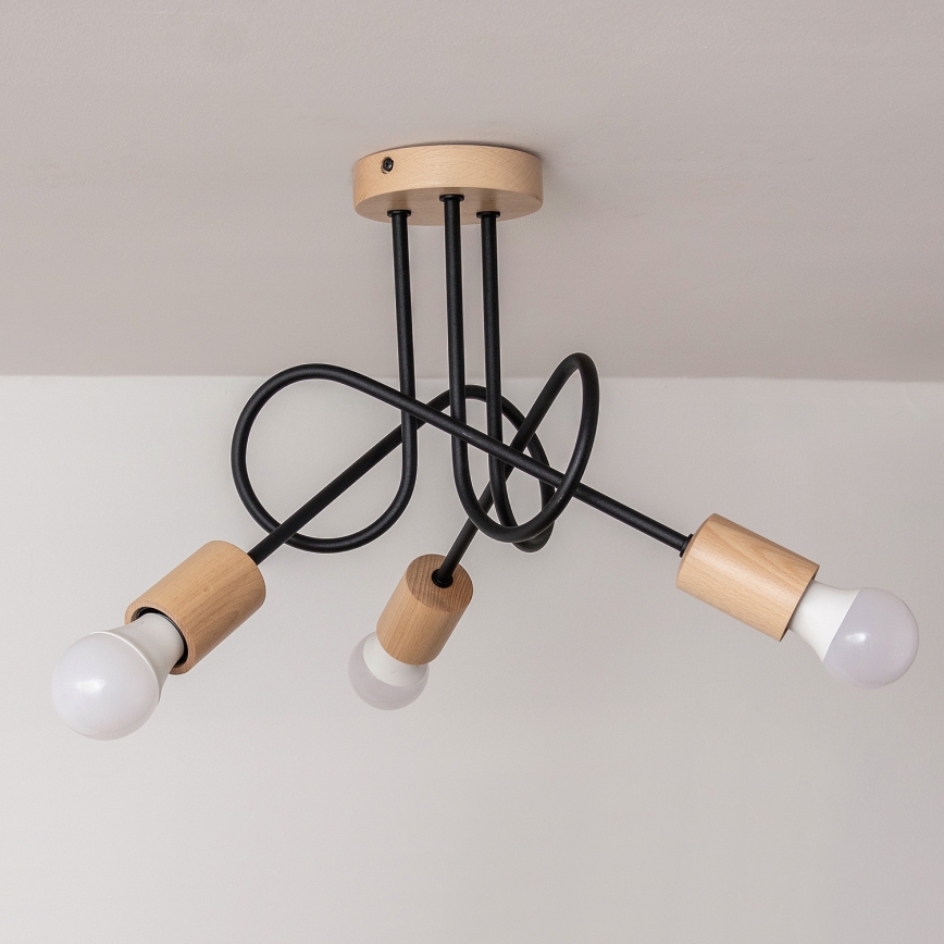 Uz virsmas montējamā griestu lampa OXFORD, 3xE27/15W/230V, priede/melna