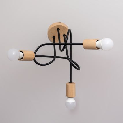 Uz virsmas montējamā griestu lampa OXFORD, 3xE27/15W/230V, priede/melna