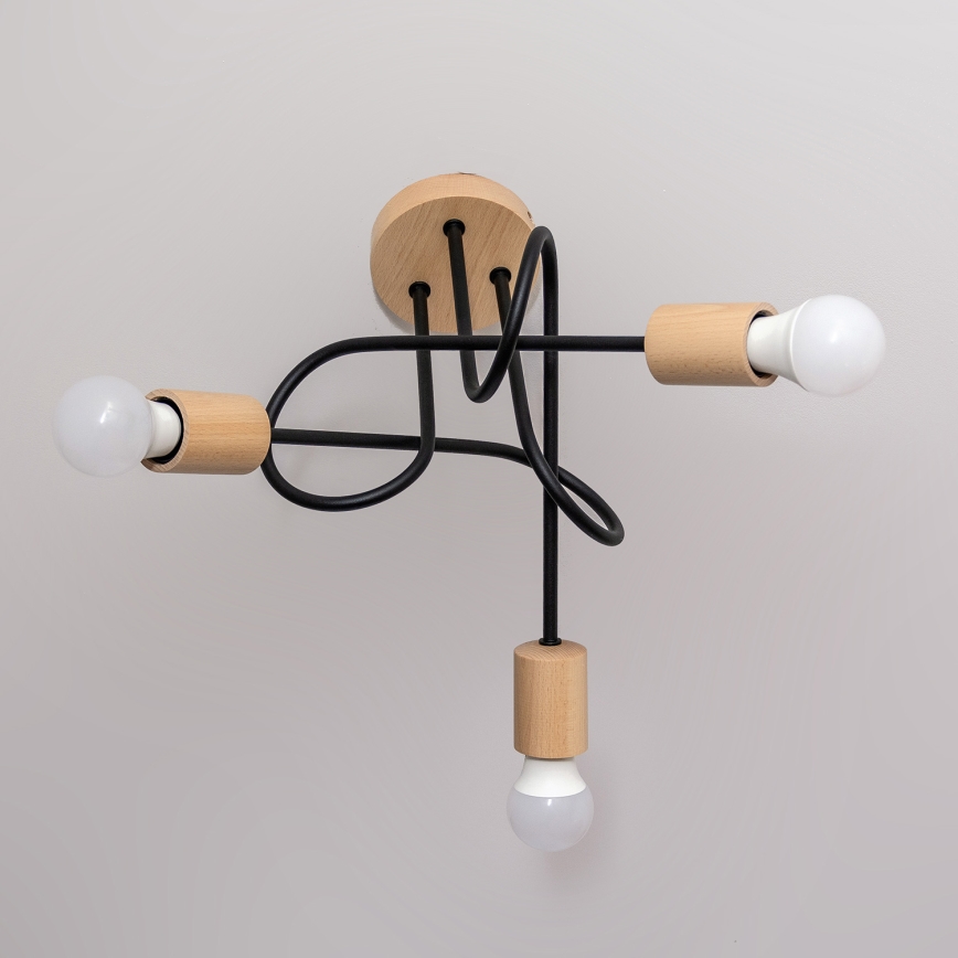 Uz virsmas montējamā griestu lampa OXFORD, 3xE27/15W/230V, priede/melna