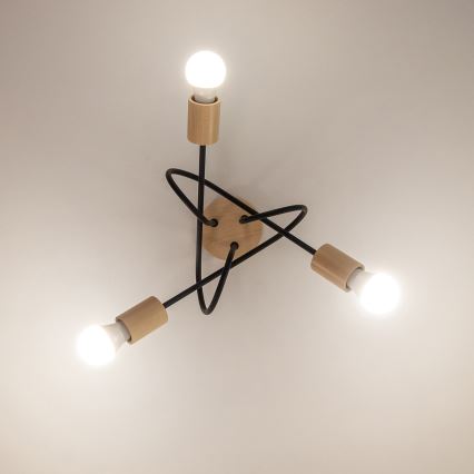 Uz virsmas montējamā griestu lampa OXFORD, 3xE27/15W/230V, priede/melna