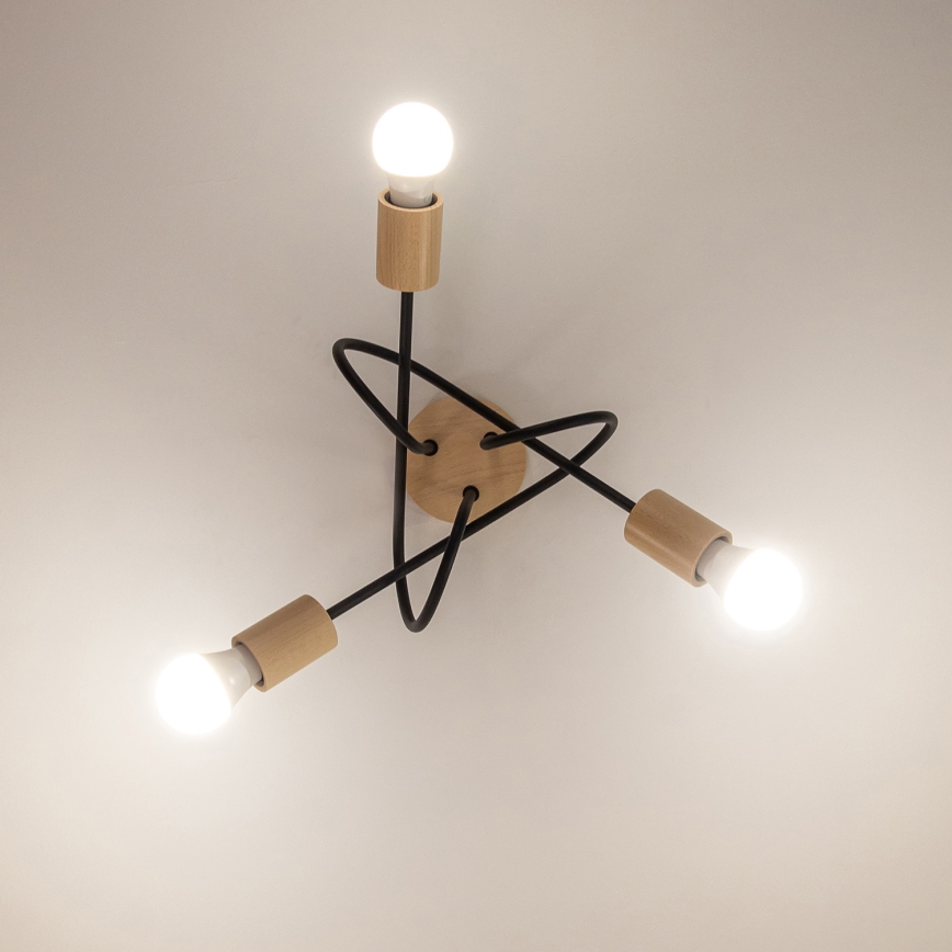 Uz virsmas montējamā griestu lampa OXFORD, 3xE27/15W/230V, priede/melna