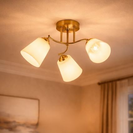 Uz virsmas montējamā lustra PAFOS 3xE27/15W/230V zelta
