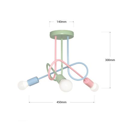 Uz virsmas piestiprināma griestu lampa OXFORD 3xE27/15W/230V zaļa/rozā/zila