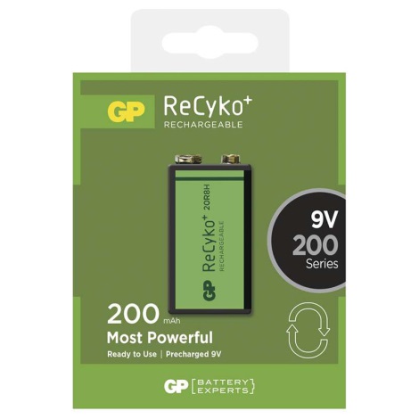 Uzlādējama baterija 6F22 GP RECYKO+ NiMH/9V/200 mAh