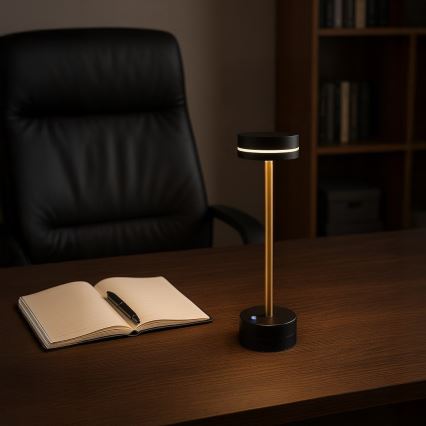 Uzlādējama LED galda lampa SAM ar regulējamu spilgtumu, LED/5W/5V, 3600 mAh, melna/zelta