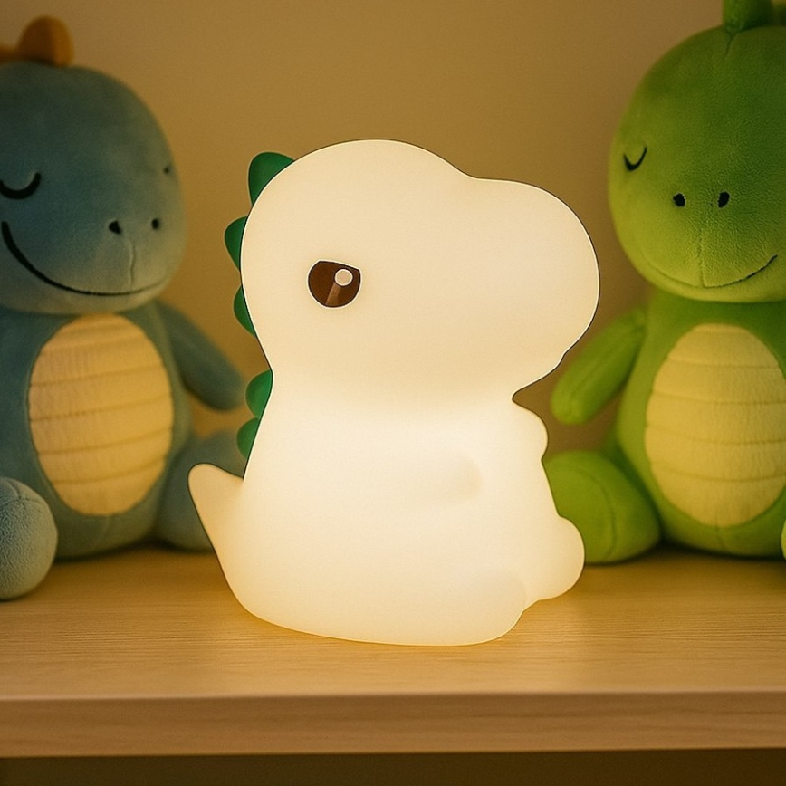 Uzlādējama, skārienjūtīga LED RGBW bērnu naktslampa ar regulējamu spilgtumu DINO LED/1W/5V 1200 mAh