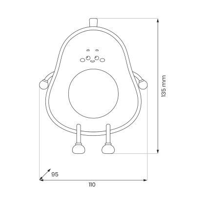 LED regulējama, uzlādējama, skārienjūtīga bērnu naktsgaisma AVOCADO LED/1W/5V 1200 mAh
