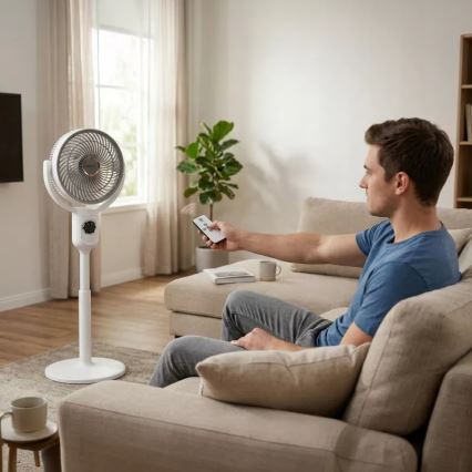 LED uzlādējams ventilators uz statīva ar LED apgaismojumu LED/4,8W/5V USB 7200 mAh balts + tālvadības pults