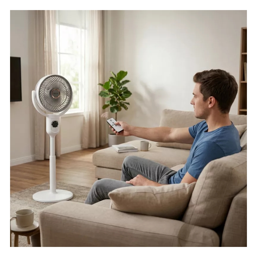 LED uzlādējams ventilators uz statīva ar LED apgaismojumu LED/4,8W/5V USB 7200 mAh balts + tālvadības pults