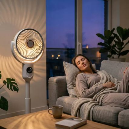 LED uzlādējams ventilators uz statīva ar LED apgaismojumu LED/4,8W/5V USB 7200 mAh balts + tālvadības pults