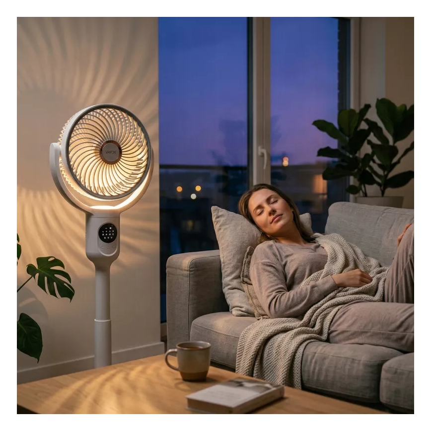 LED uzlādējams ventilators uz statīva ar LED apgaismojumu LED/4,8W/5V USB 7200 mAh balts + tālvadības pults
