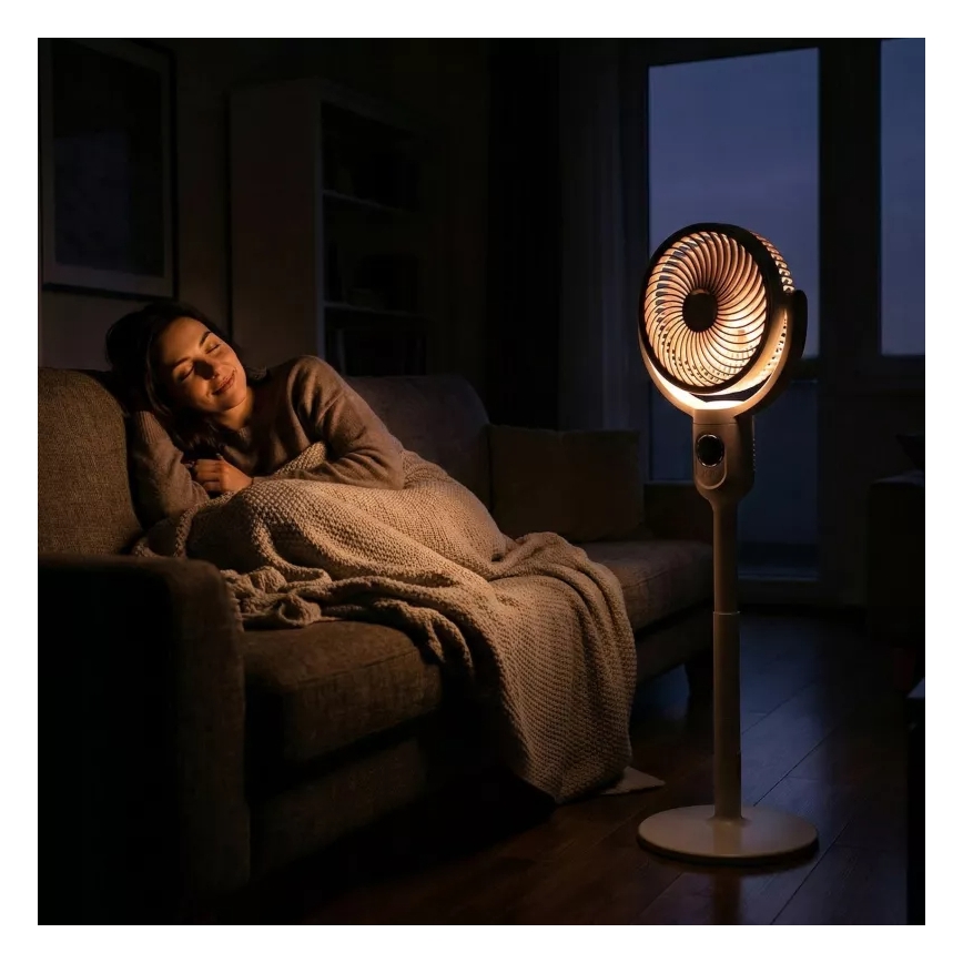 LED uzlādējams ventilators uz statīva ar LED apgaismojumu LED/4,8W/5V USB 7200 mAh balts + tālvadības pults