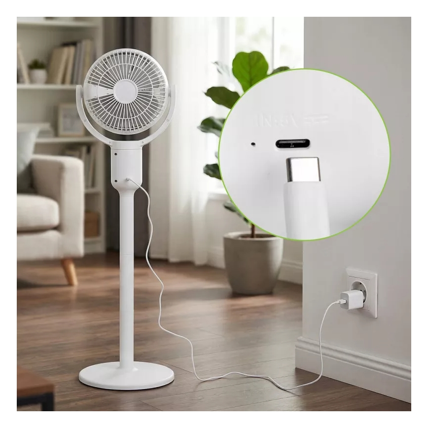 LED uzlādējams ventilators uz statīva ar LED apgaismojumu LED/4,8W/5V USB 7200 mAh balts + tālvadības pults