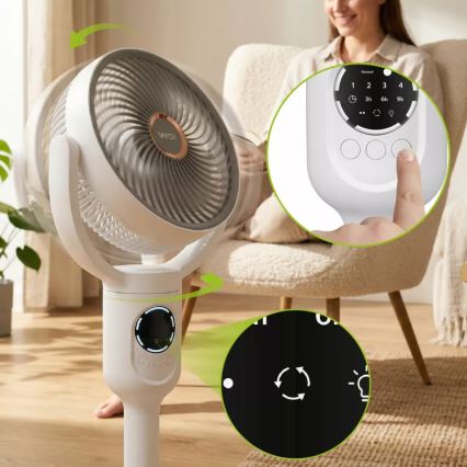 LED uzlādējams ventilators uz statīva ar LED apgaismojumu LED/4,8W/5V USB 7200 mAh balts + tālvadības pults