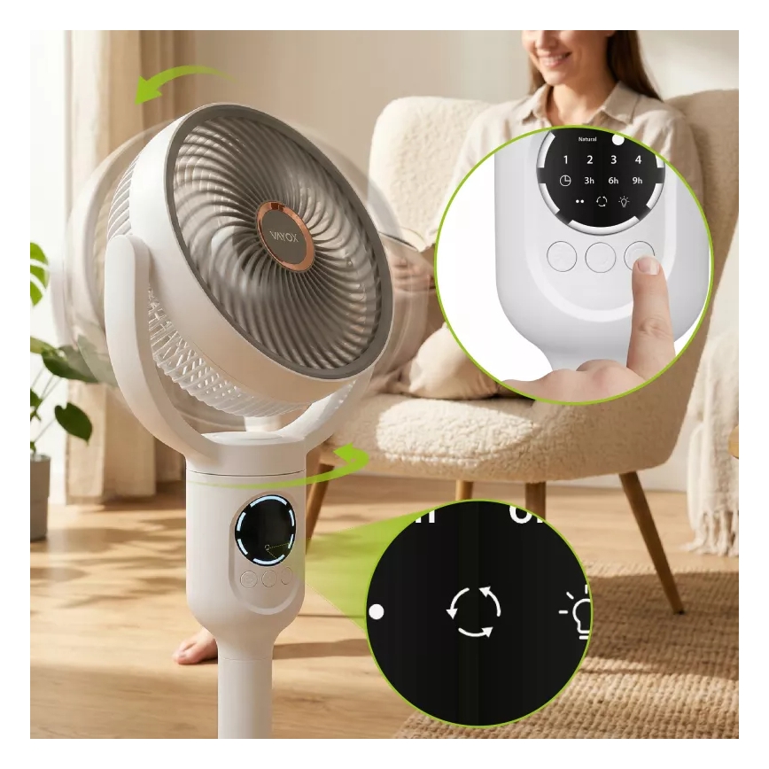 LED uzlādējams ventilators uz statīva ar LED apgaismojumu LED/4,8W/5V USB 7200 mAh balts + tālvadības pults