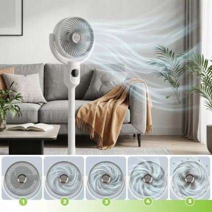 LED uzlādējams ventilators uz statīva ar LED apgaismojumu LED/4,8W/5V USB 7200 mAh balts + tālvadības pults
