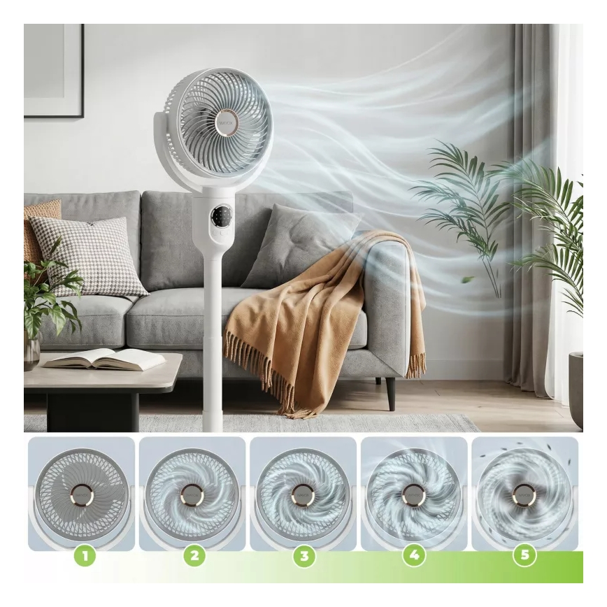 LED uzlādējams ventilators uz statīva ar LED apgaismojumu LED/4,8W/5V USB 7200 mAh balts + tālvadības pults