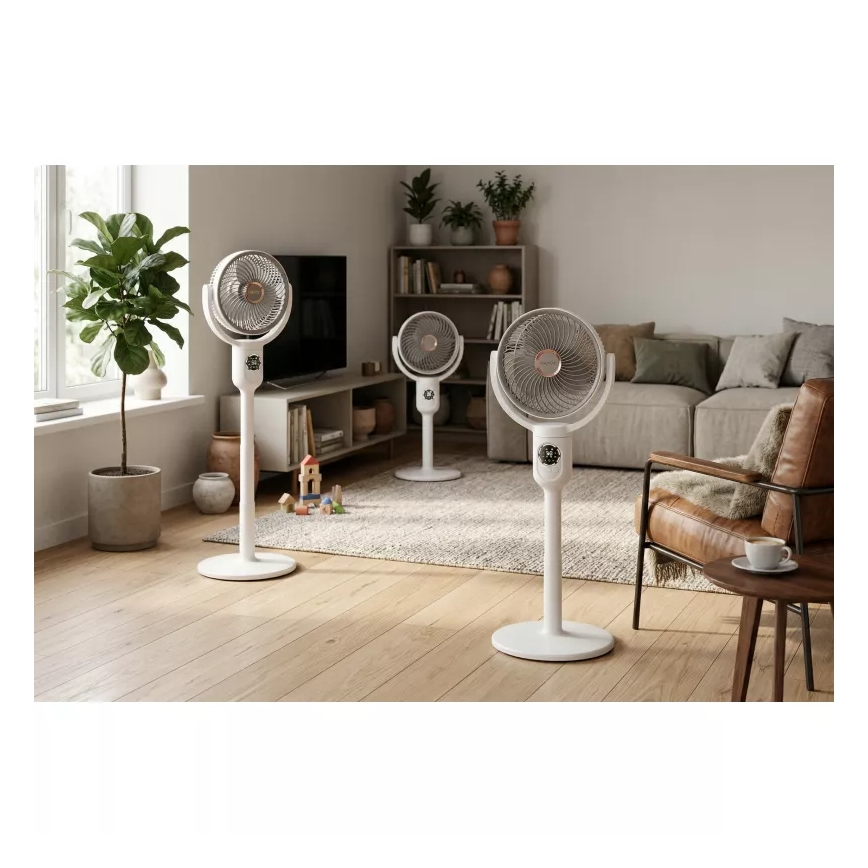 LED uzlādējams ventilators uz statīva ar LED apgaismojumu LED/4,8W/5V USB 7200 mAh balts + tālvadības pults