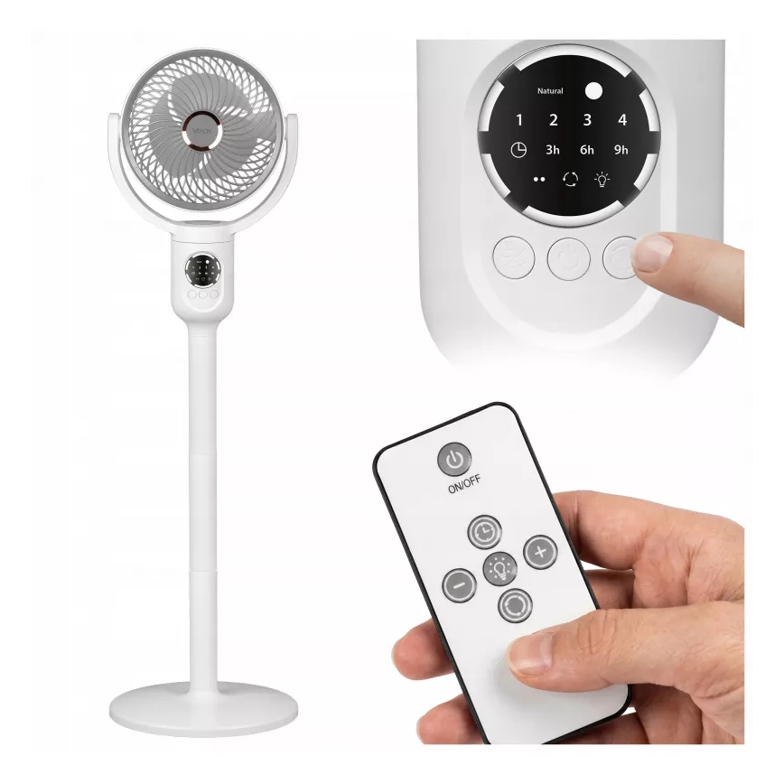 LED uzlādējams ventilators uz statīva ar LED apgaismojumu LED/4,8W/5V USB 7200 mAh balts + tālvadības pults